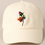 Watercolor Flower Embroidered Corduroy Cap