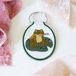 Frog Embroidered Keychain | toad, lily pad, nature, cute