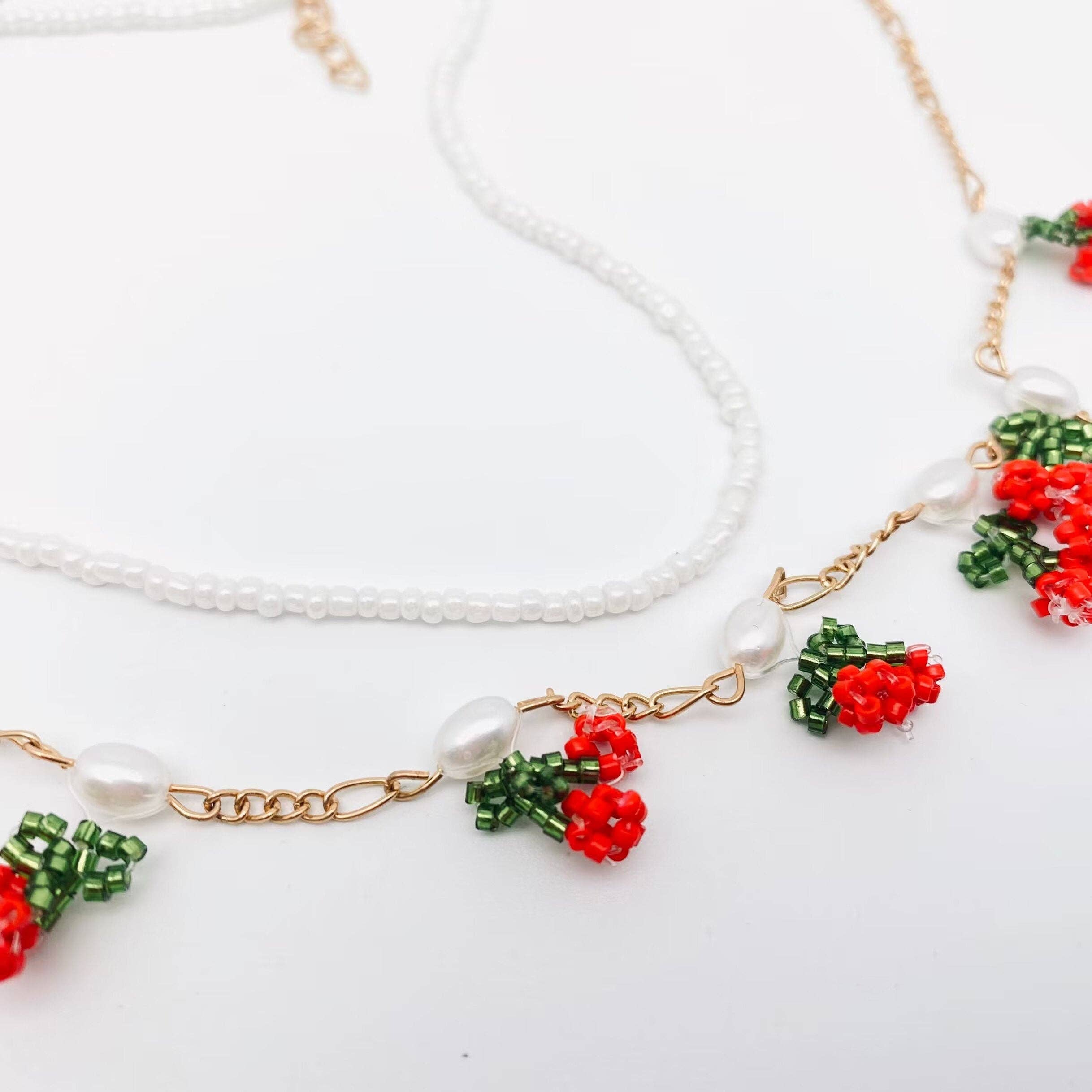 Hand-woven Cherry-shaped Double-layer Choker Necklace