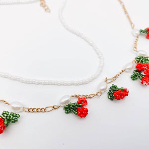 Hand-woven Cherry-shaped Double-layer Choker Necklace
