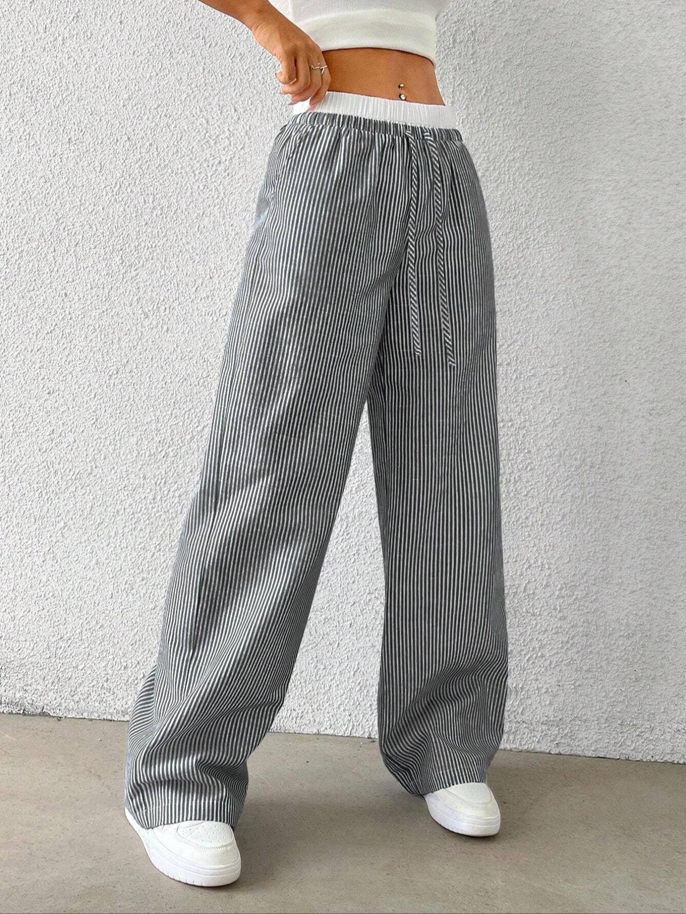 Trendy Striped  Loose Wide-Leg Pants DP25F546