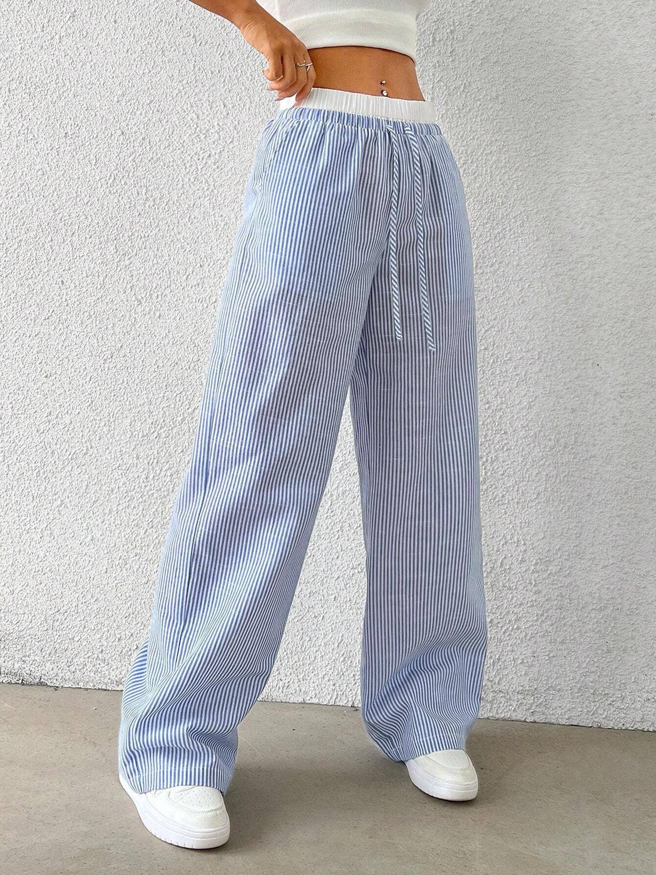 Trendy Striped  Loose Wide-Leg Pants DP25F546