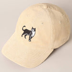 Tuxedo Cat Embroidery Corduroy Baseball Cap