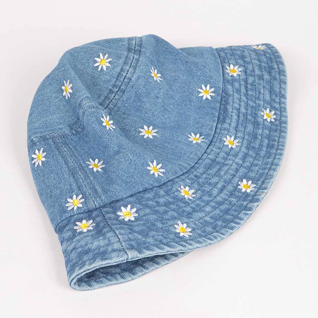 Denim Flower Embloidery Bucket Hat