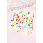Ivory Floral Outline Print Low Rise Socks