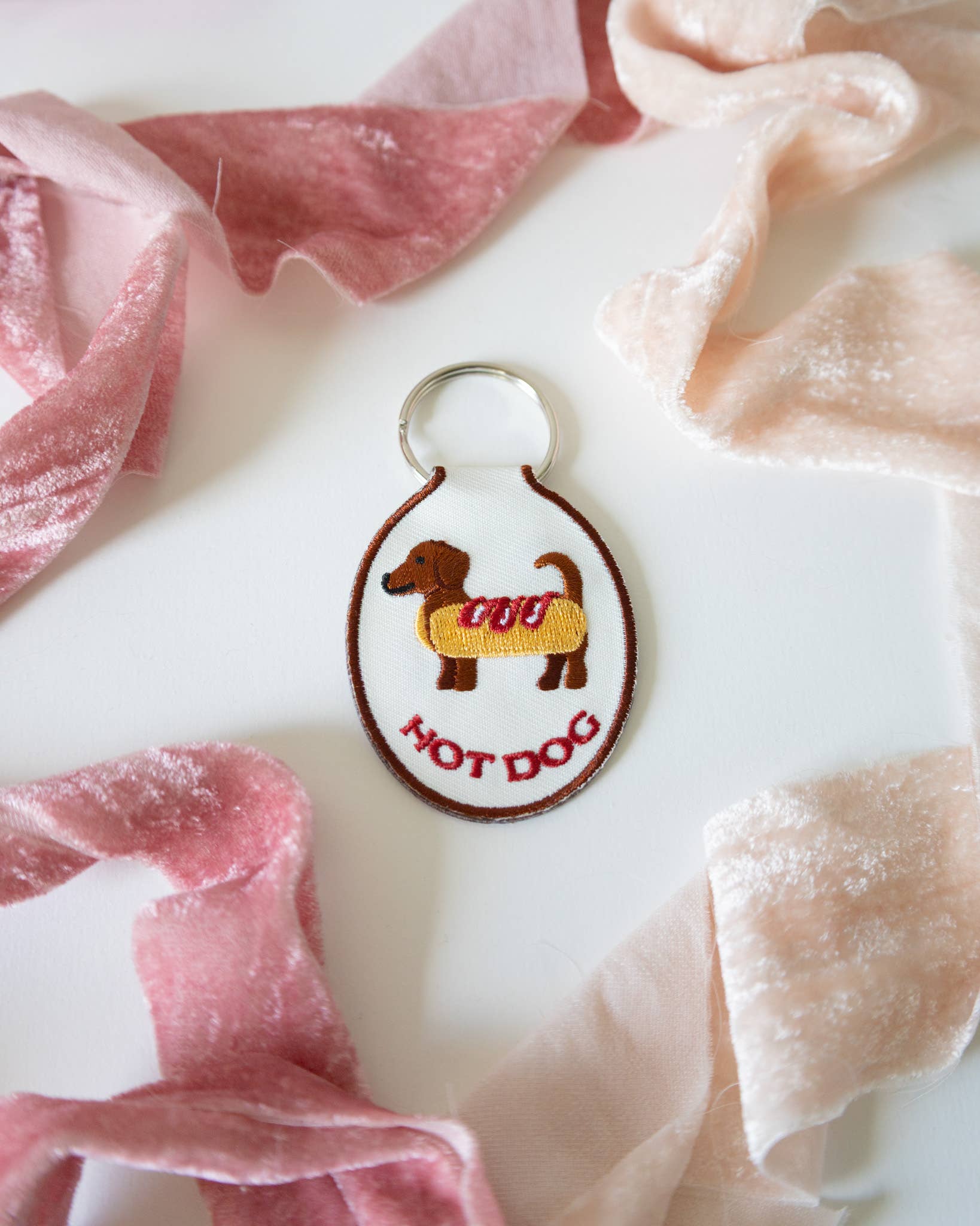 Hot Dog Embroidered Keychain