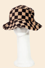 Checkered Print Fur Bucket Hat