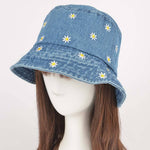 Denim Flower Embloidery Bucket Hat