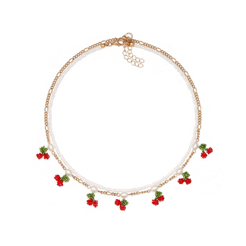 Hand-woven Cherry-shaped Double-layer Choker Necklace