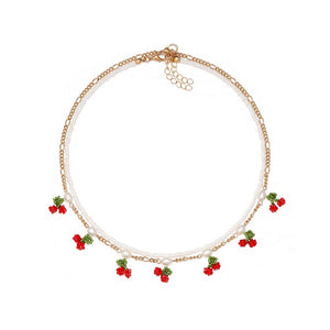 Hand-woven Cherry-shaped Double-layer Choker Necklace