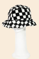 Checkered Print Fur Bucket Hat
