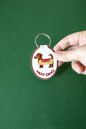 Hot Dog Embroidered Keychain