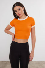 Women's Blank Cropped T-Shirt Two Tone Basic Crop Top Blank