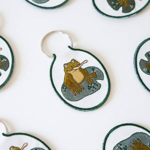 Frog Embroidered Keychain | toad, lily pad, nature, cute