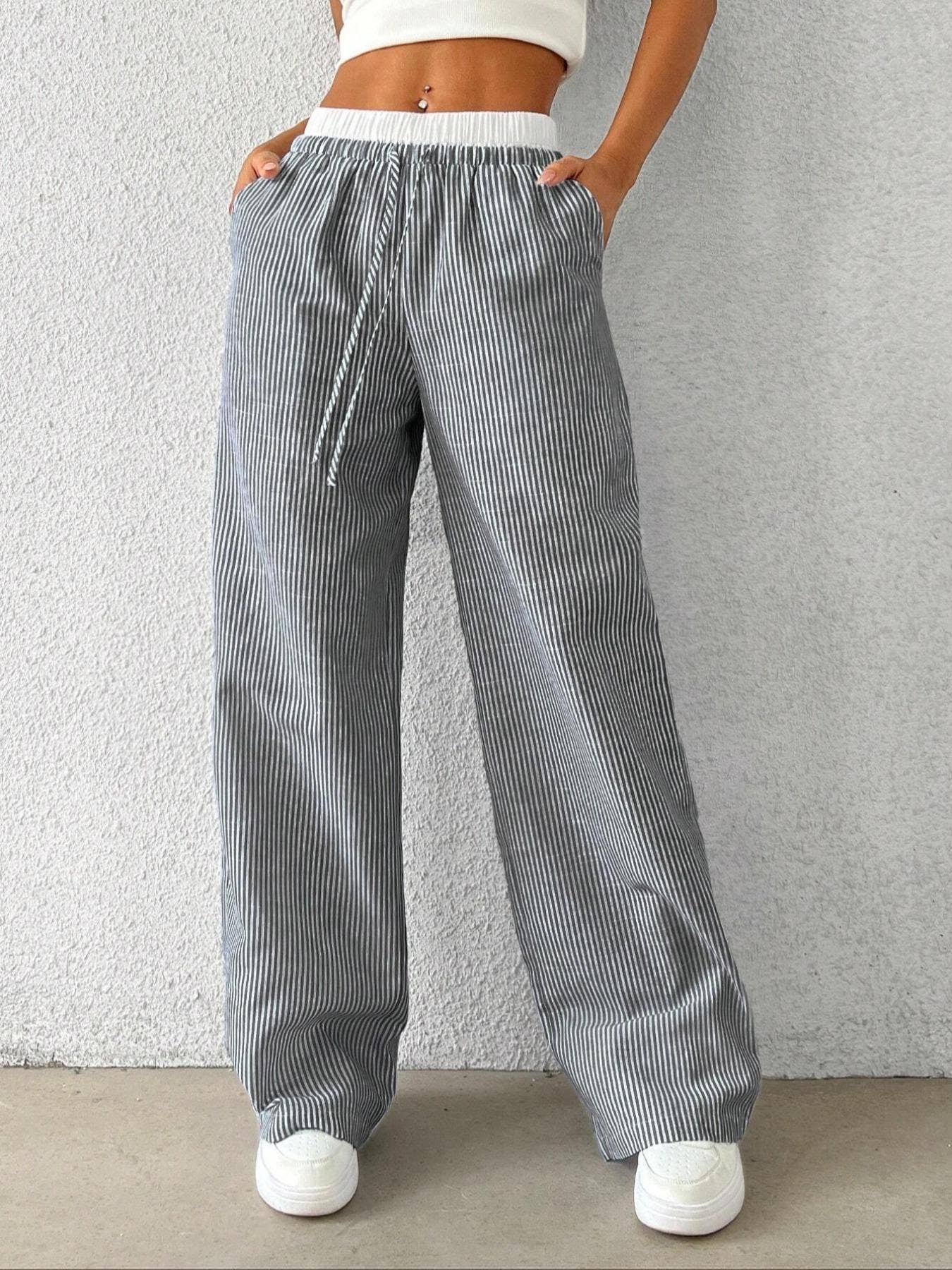 Trendy Striped  Loose Wide-Leg Pants DP25F546
