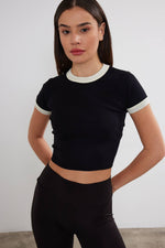 Women's Blank Cropped T-Shirt Two Tone Basic Crop Top Blank