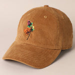 Watercolor Flower Embroidered Corduroy Cap
